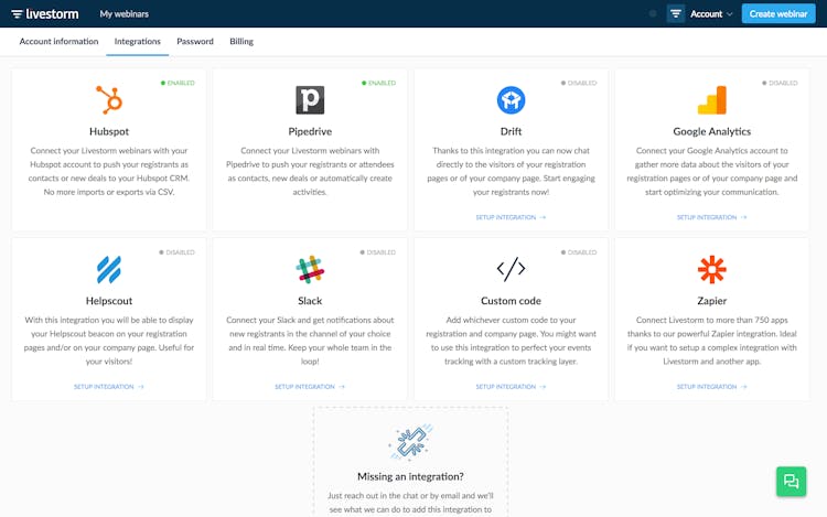 Webinar integrations
