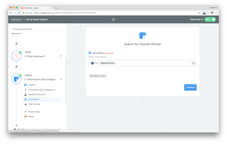 zapier livestorm step 2