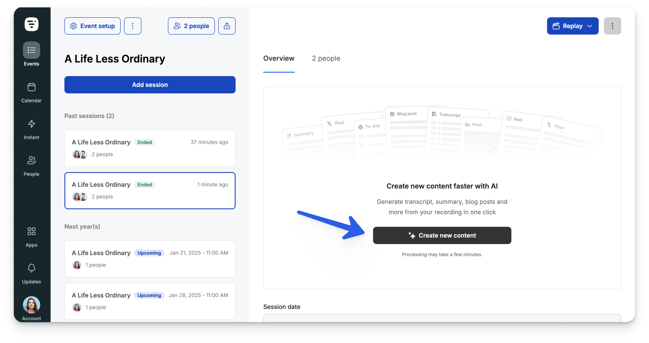 Session Dashboard Example