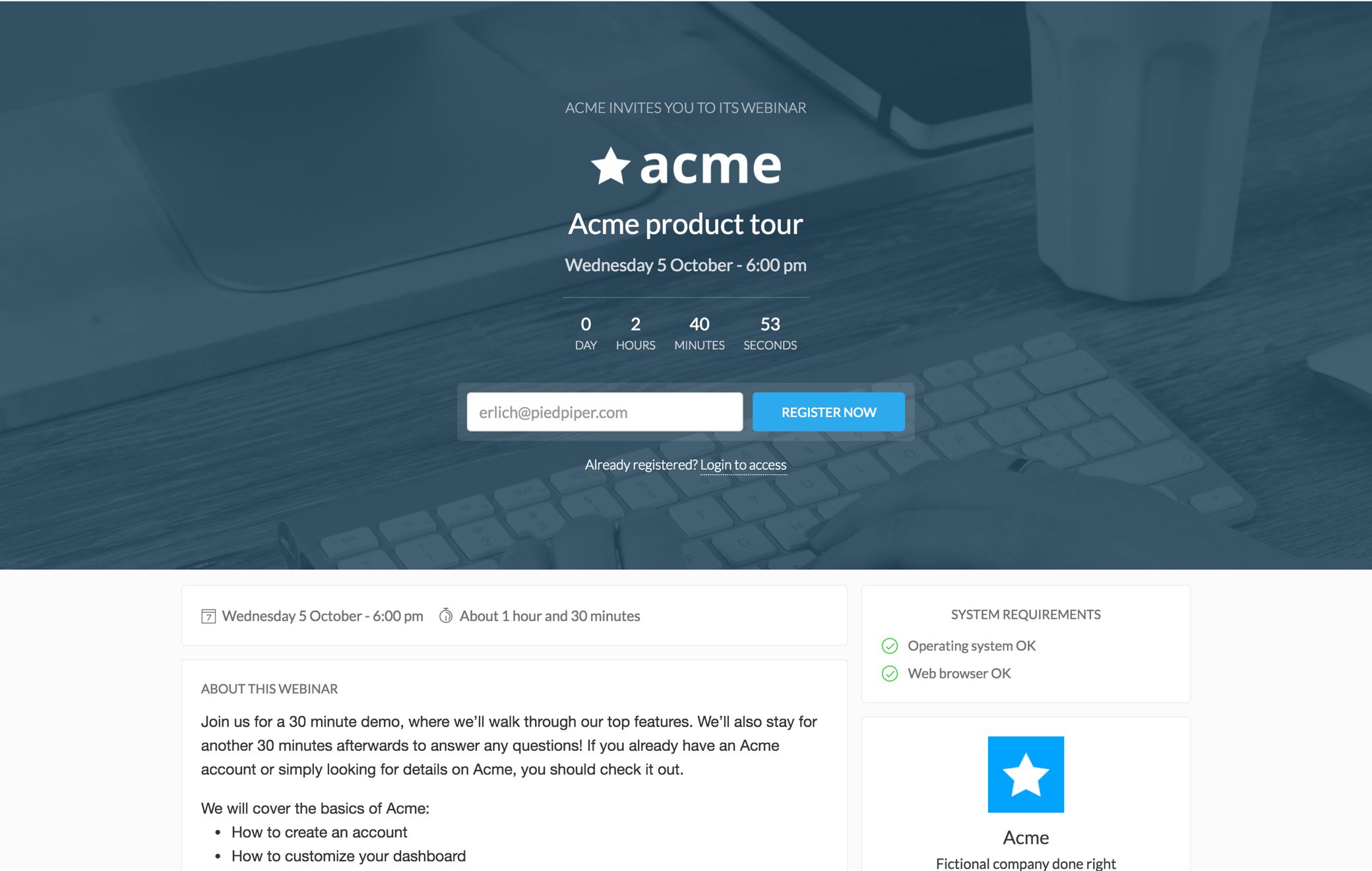 Webinar Landing page